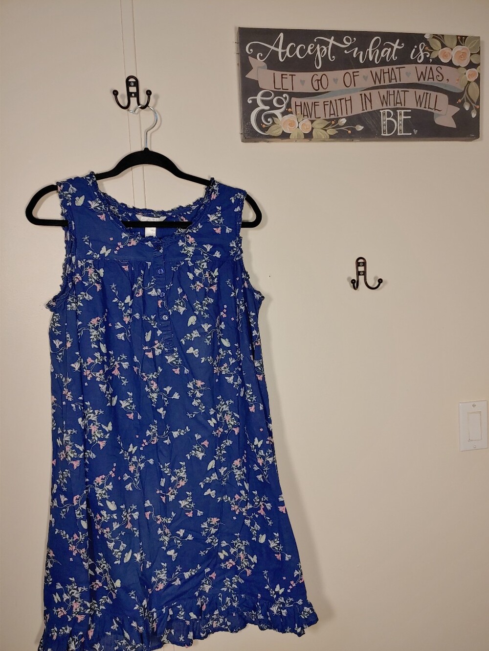 Adonna Large Blue Floral 100% Cotton Feminine Nightgown